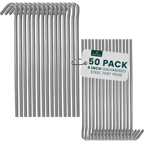 Lot de 50 Piquets de Tente 9" Ultra-Résistants – Piquets de Sol en Acier Galvanisé Durable – Piquets Métalliques Antirouille pour Camping, Tonnelles, Randonnée et Extérieur – Pack de 50