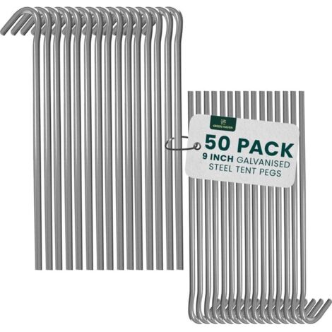 Lot de 50 Piquets de Tente 9" Ultra-Résistants – Piquets de Sol en Acier Galvanisé Durable – Piquets Métalliques Antirouille pour Camping, Tonnelles, Randonnée et Extérieur – Pack de 50