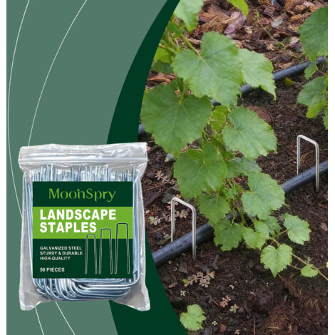 Lot de 50 Piquets en U Galvanisés, Piquets à Gazon, Fixation pour Paillage, Tente, Jardin et Paysage