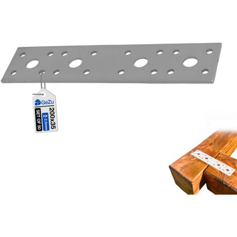 Lot de 50 Plaques de jonction 200 x 35 x 2.5 mm – Galvanisées – Plaques perforées – Connecteurs plats bois – GeZu Impex