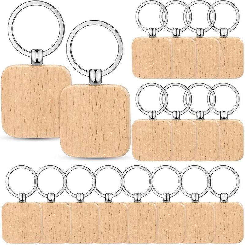 Lot de 50 porte-clés en bois vierges sculptés en bois brut pour clés
