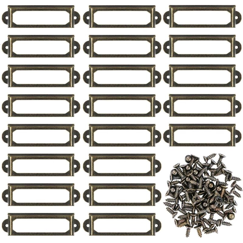 Lot de 50 porte-étiquettes en métal avec vis pour meubles, tiroirs, armoires, cartes, plaques de nom pour bureau, bibliothèque, étagères - Bronze