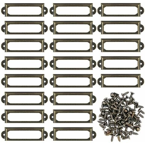 Lot de 50 porte-étiquettes en métal avec vis pour meubles, tiroirs, armoires, cartes, plaques de nom pour bureau, bibliothèque, étagères - Bronze (S-59 x 17 mm)