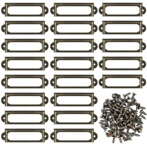 Lot de 50 porte-étiquettes en métal bronze – Dimensions 5,9 x 1,7 cm – Avec 110 vis pour fixation – Pour meubles et étagères