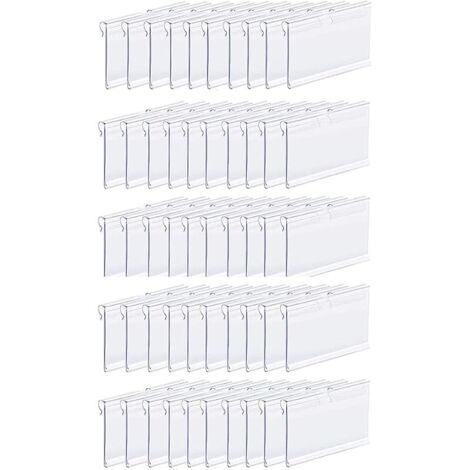 Lot de 50 porte-étiquettes en plastique transparent 80 x 42 mm pour supermarché, magasin, bureau, maison