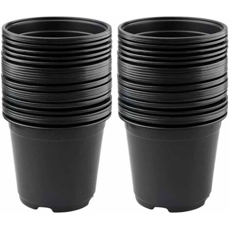 Lot de 50 pots de fleurs en plastique de 9,8 cm, pots légers pour semis, pots pour semis de pépinière, conteneurs pour plantes à fleurs (9,88,5 cm, noir).
