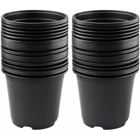 Lot de 50 pots de fleurs en plastique de 9,8 cm, pots légers pour semis, pots pour semis de pépinière, conteneurs pour plantes à fleurs (9,88,5 cm, noir).