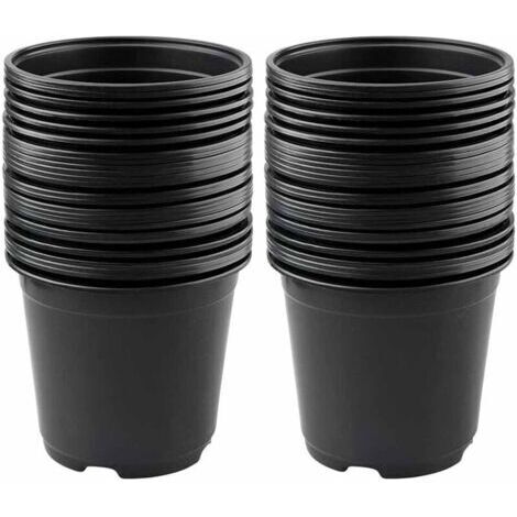 Lot de 50 pots de fleurs en plastique de 9,8 cm, pots légers pour semis, pots pour semis de pépinière, conteneurs pour plantes à fleurs (9,88,5 cm, noir).