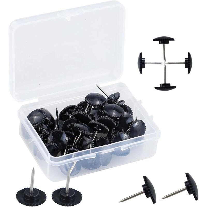 Gabrielle - Lot de 50 punaises noires en plastique pour tentures murales, punaises en plastique à pointe en acier, punaises décoratives pour cartes Gabrielle - Lot de 50 punaises noires en plastique pour tentures murales, punaises en plastique à pointe en acier, punaises décoratives pour cartes