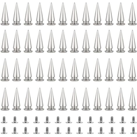 Lot de 50 Rivet Cône de Style Punk Clous Conique Métal Bullet Spikes pour Cuir Vêtement Ceinture Bricolage pour Sac Bracelet Goujons de Rivets, 10x29mm