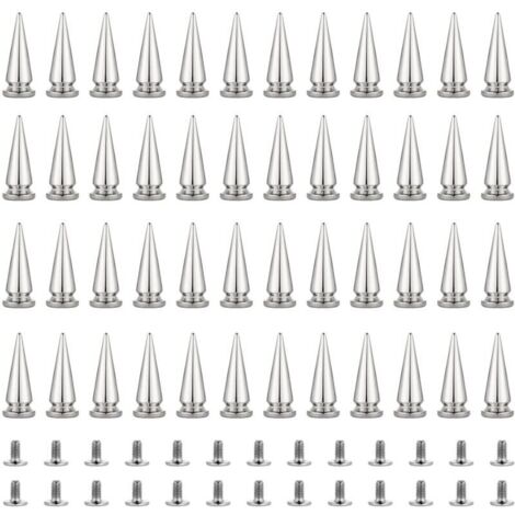 Lot de 50 Rivet Cône de Style Punk Clous Conique Métal Bullet Spikes pour Cuir Vêtement Ceinture Bricolage pour Sac Bracelet Goujons de Rivets, 10x29mm
