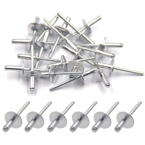 Lot de 50 rivets aveugles en aluminium avec grande bride 4,8 mm x 12 mm, lot de 50 (argent)