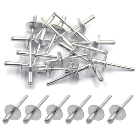 Lot de 50 rivets aveugles en aluminium avec grande bride 4,8 mm x 12 mm, lot de 50 (argent)
