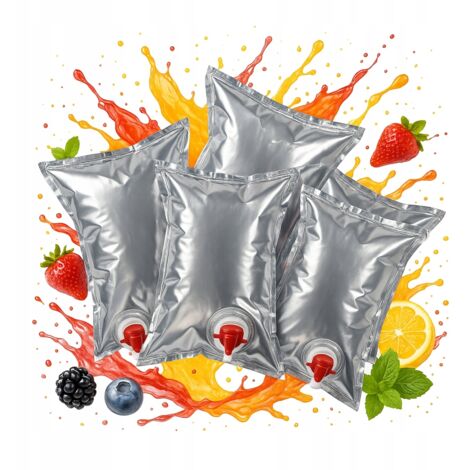 Lot de 50 sacs de jus de vin de 5 L avec robinet, en sachet métallisé, conditionnés en boîte.