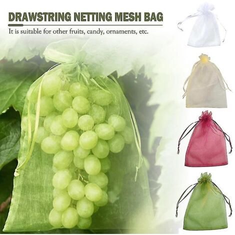 Lot de 50 sacs de protection pour fruits avec cordon de serrage, filet anti-oiseaux pour raisins et fraises, sacs de protection contre les nuisibles - 20 x 30 cm