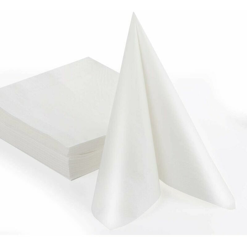 Lot de 50 serviettes 40x40 cm serviettes jetables de haute qualité, serviettes en papier 100% cellulose blanc, serviettes en tissu décoratives