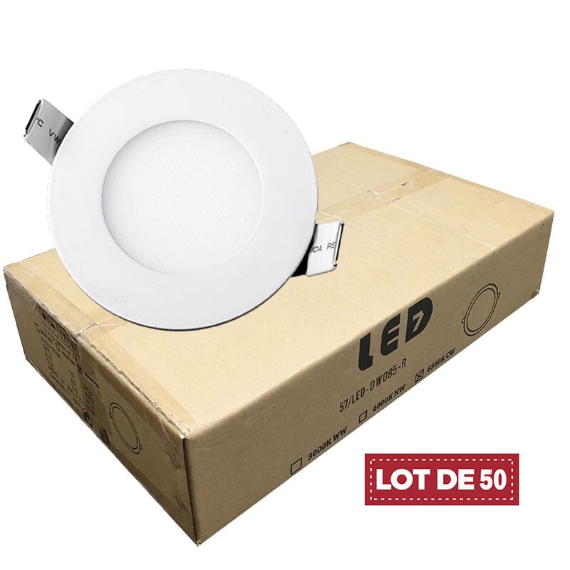 Lot de 50 Spot Encastrable Led Downlight Panel Extra plat 5w Blanc Chaud 3000k Digilamp