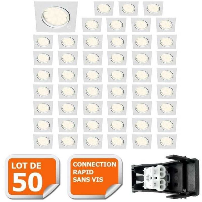 Lampesecoenergie - Lot de 50 Spot encastrable orientable led carré GU10 230V équivalent 50W blanc neutre