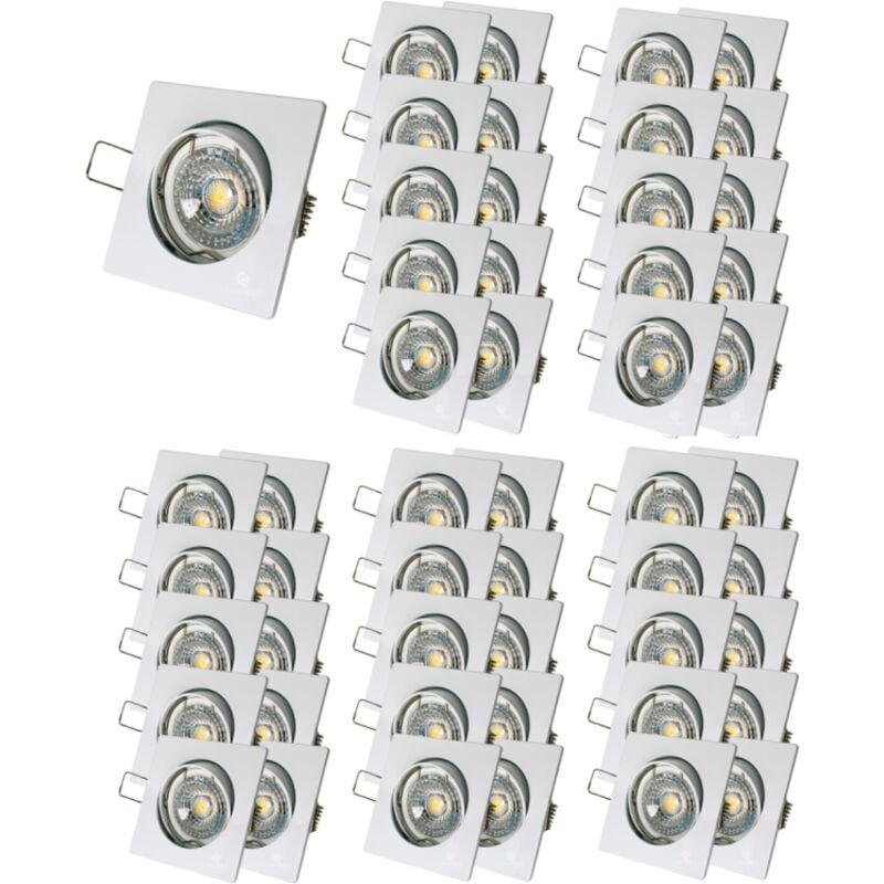 Lot de 50 Spot led carré blanc 230v 38° blanc chaud