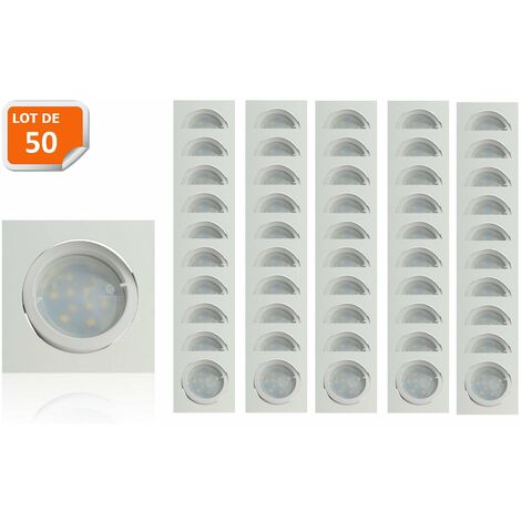 Lot de 50 Spot Led Encastrable Carré Blanc Orientable lumière Blanc Chaud 5W eq. 50W ref.404