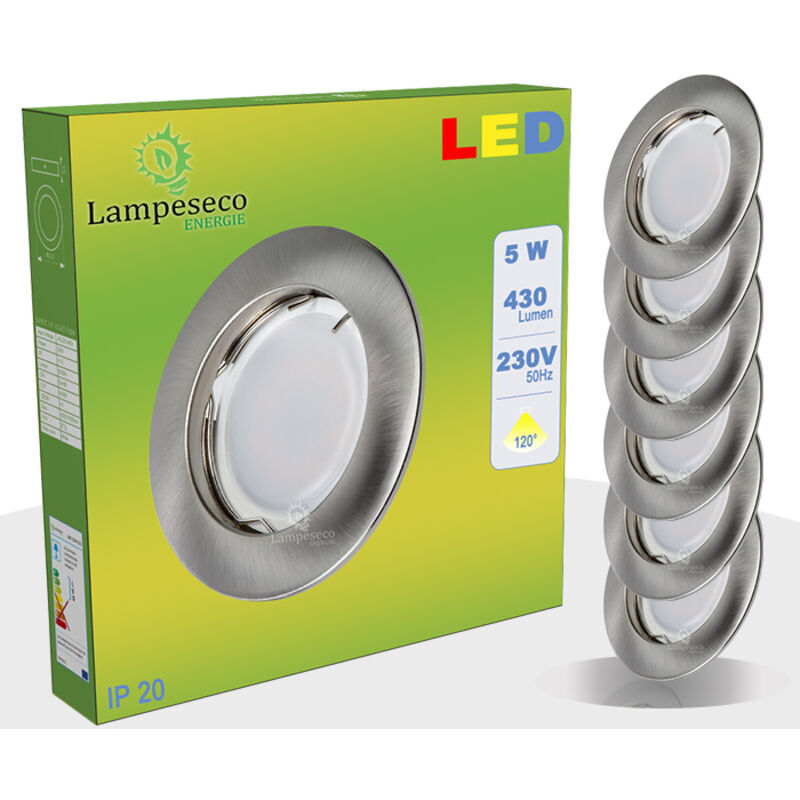 Lot de 50 Spot Led Encastrable Complete Alu Brossé Lumière Blanc Chaud 5W eq.50W ref.763