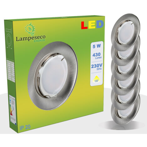Lot de 50 Spot Led Encastrable Complete Alu Brossé Lumière Blanc Chaud 5W eq.50W ref.763