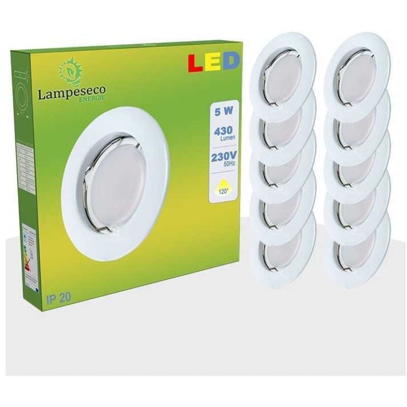 Lot de 50 Spot Led Encastrable Complete Blanc Lumière Blanc Neutre 5W eq.50W ref.770