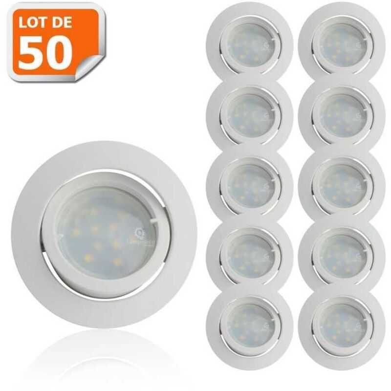 Lot de 50 Spot Led Encastrable Complete Blanc Orientable lumière Blanc Chaud eq. 50W ref.193
