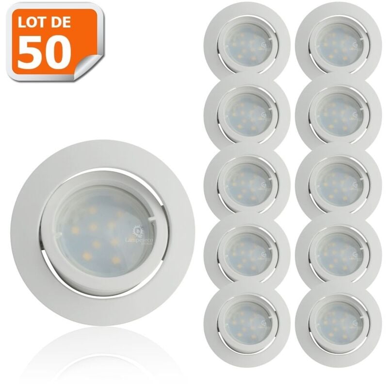 Lot de 50 Spot Led Encastrable Complete Blanc Orientable lumière Blanc Neutre eq. 50W ref.888