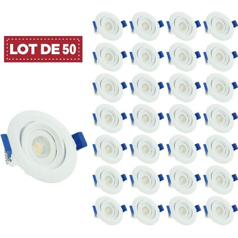 DIGILAMP Lot de 50 - Spot LED encastrable orientable, 7W 6000K Blanc froid transformateur intégré pour plafond