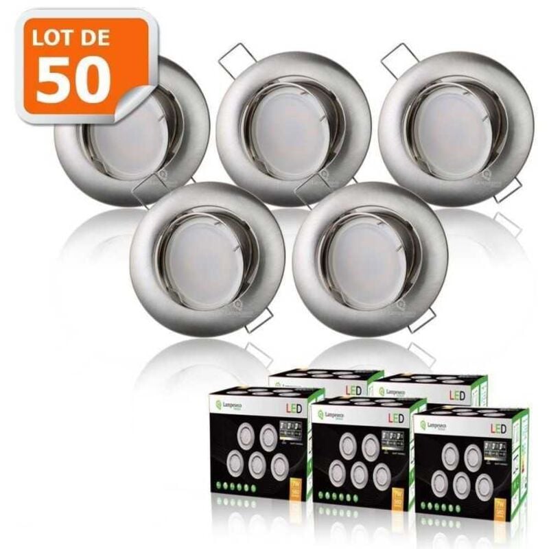 Lot de 50 spot led encastrable orientable alu brossé, 230v 5w, Blanc Froid