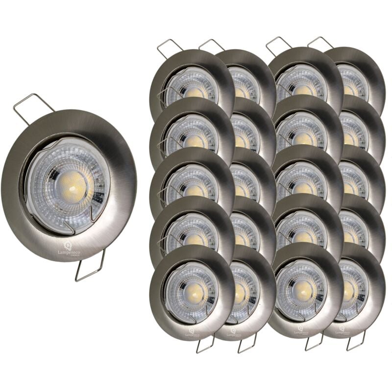 Lampesecoenergie - Lot de 50 Spot encastrable led fixe complet alu brossé blanc chaud 38°