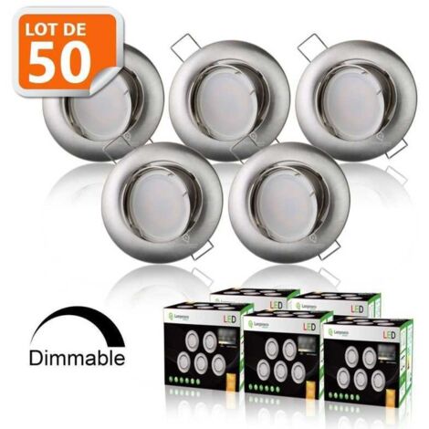 Lot de 50 Spots Encastrable LED Alu Brossé GU10 Dimmable Blanc Neutre
