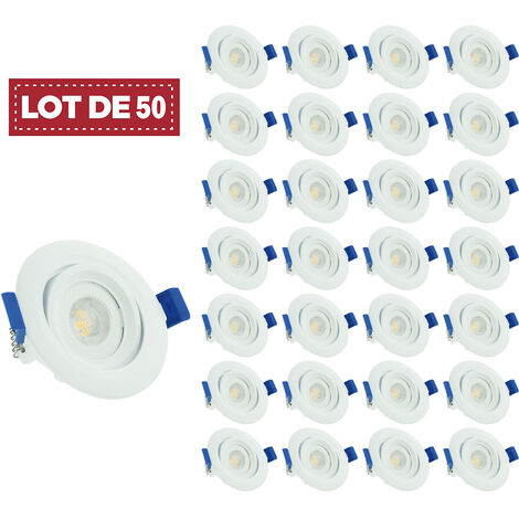 Lot de 50 spots LED encastrables orientables 7W 3000K – Transformateur intégré – Angle ajustable +30° – IP40 pour plafond – Digilamp