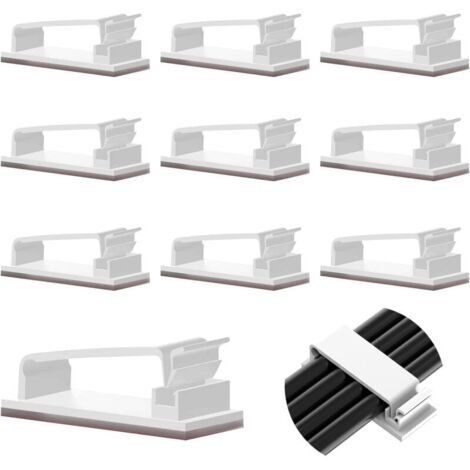 Lot de 50 supports de câbles autocollants, clips durables pour téléviseur, PC, ordinateur portable, câble Ethernet, bureau à domicile (blanc)