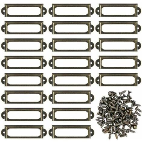 Lot de 50 supports d'étiquettes en métal pour meubles, tiroirs, armoires, cartes, plaques nominatives, cadres avec vis pour bureau, bibliothèque, bibliothèque, étagères Bronze (60 x 17 mm)