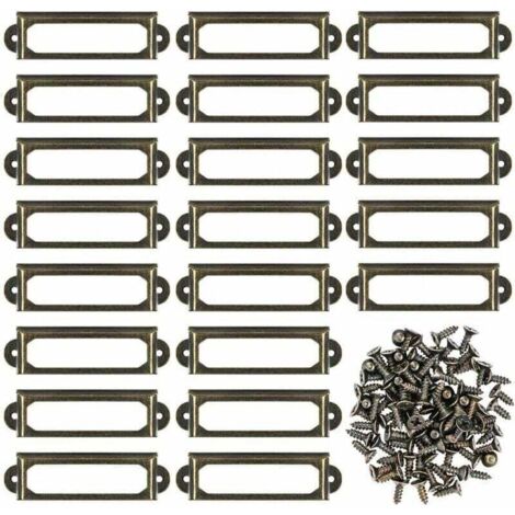 Lot de 50 supports d\'tiquettes en mtal pour meubles, tiroirs, armoires, cartes, plaques nominatives, cadres avec vis pour bureau, bibliothque, bibliothque, tagres Bronze (60 x 17 mm)
