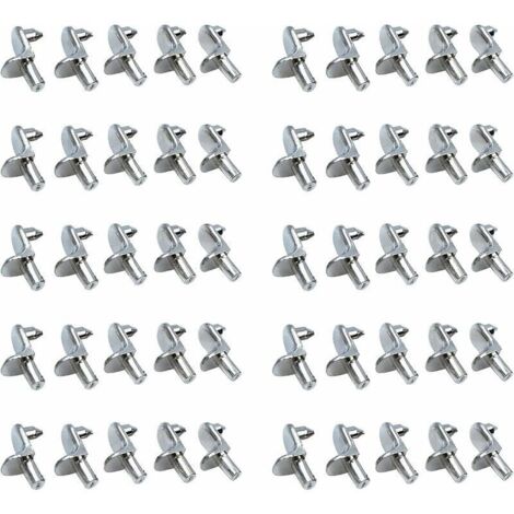 Lot de 50 taquets d'étagère en alliage de zinc nickelé – Goupilles de support 5 mm – Installation facile pour armoires et vitrines - 50PCS