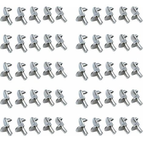 Lot de 50 taquets d'étagère en alliage de zinc nickelé – Goupilles de support 5 mm – Installation facile pour armoires et vitrines - 50PCS