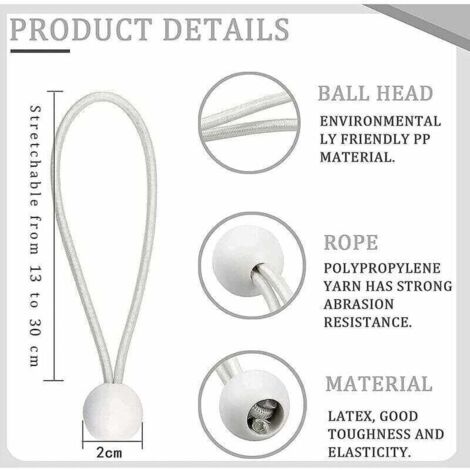 Lot de 50 Tendeur Elastique Cordons Élastiques avec Boules Sandow Elastique Boules Elastiques pour chapiteaux, tentes, bannières et bâches,TRIMEC