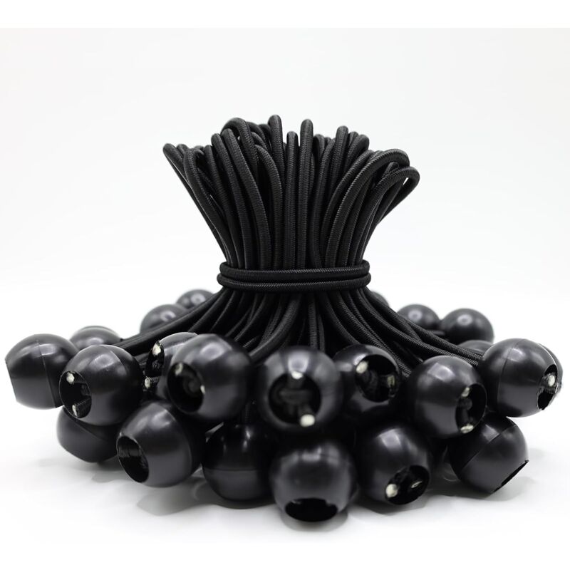 Lot de 50 tendeurs en Caoutchouc avec Boule, tendeurs de bâche avec Boule de 15 cm, tendeur en Caoutchouc avec Boule, Boucles en Caoutchouc pour
