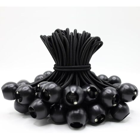 Lot de 50 tendeurs en Caoutchouc avec Boule, tendeurs de bâche avec Boule de 15 cm, tendeur en Caoutchouc avec Boule, Boucles en Caoutchouc pour Tente, Affiches, Tente, bannière, pavillon