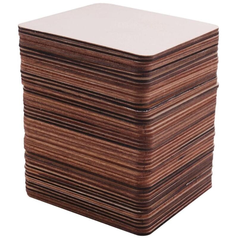 Lot de 50 tranches de bois carrées non finies vierges de 4 x 4 pouces, pour sous-verres, pyrogravure, peinture, écriture, ph