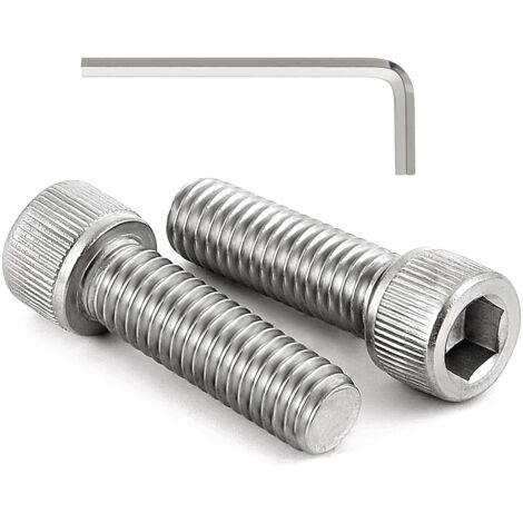 Lot de 50 vis M6 x 20 à tête cylindrique à six pans creux, vis à tête plate, en acier inoxydable A2 V2A, filetage complet, vis à six pans creux avec clé