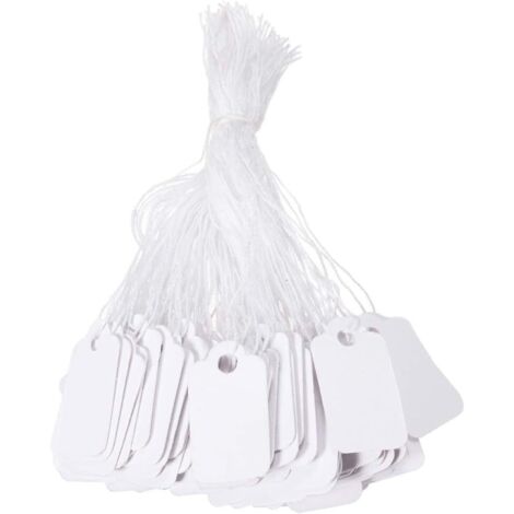Lot de 500 étiquettes de prix blanches avec ficelle pour vêtements, bijoux, bagues – 23 x 13 mm