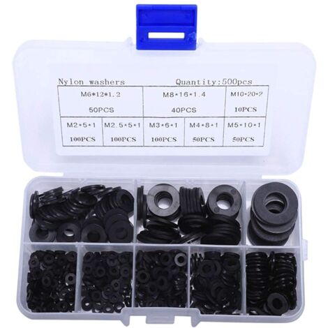 Lot de 500 joints en nylon - Rondelles plates noires - Joints d'isolation assortis M2 M2.5 M3 M4 M5 M6 M8 M10