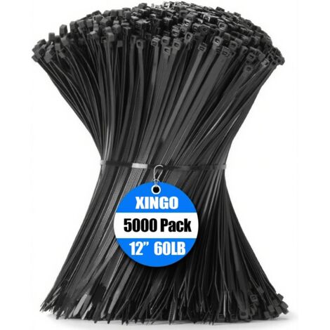 Lot de 5000 Attache-collier, Nylon PA66, Résistance 27 kg, Largeur 4,8 mm, Intérieur Extérieur