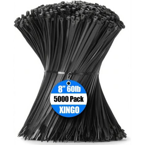 Lot de 5000 Attaches autobloquantes Nylon PA66 Noir Résistance 27kg Intérieur Extérieur Câblage Jardin