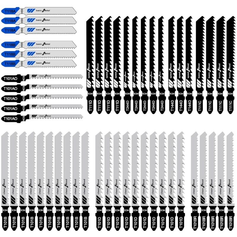 Houhence - Lot de 52 Lames de scie sauteuse, Lame de scie à métaux professionnelle à haute teneur en carbone, 10 modèles, Lame de scie Idéal pour le