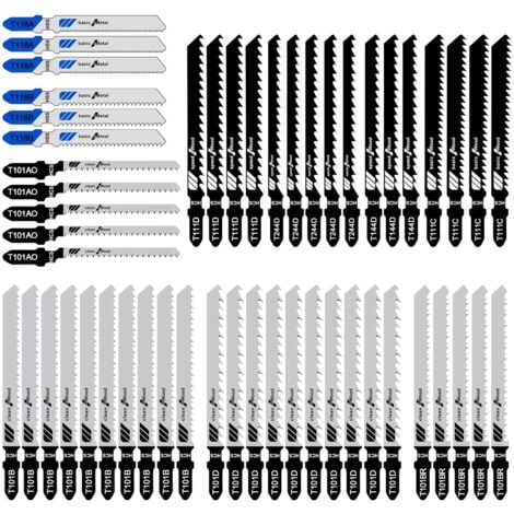 Lame Scie Sauteuse En HCS/HSS Lame Scie Sauteuse à Tige En T Pour Coupe De Bois, Plastique Et Métal Avec Etui De Rangement 52 Pièces
